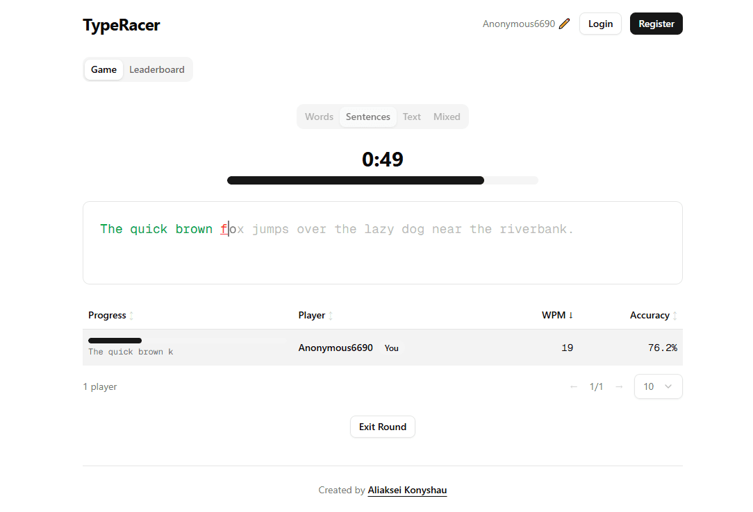 TypeRacer Clone preview